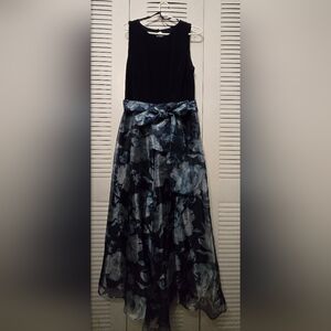 Elegant Black and Blue Floral Gown